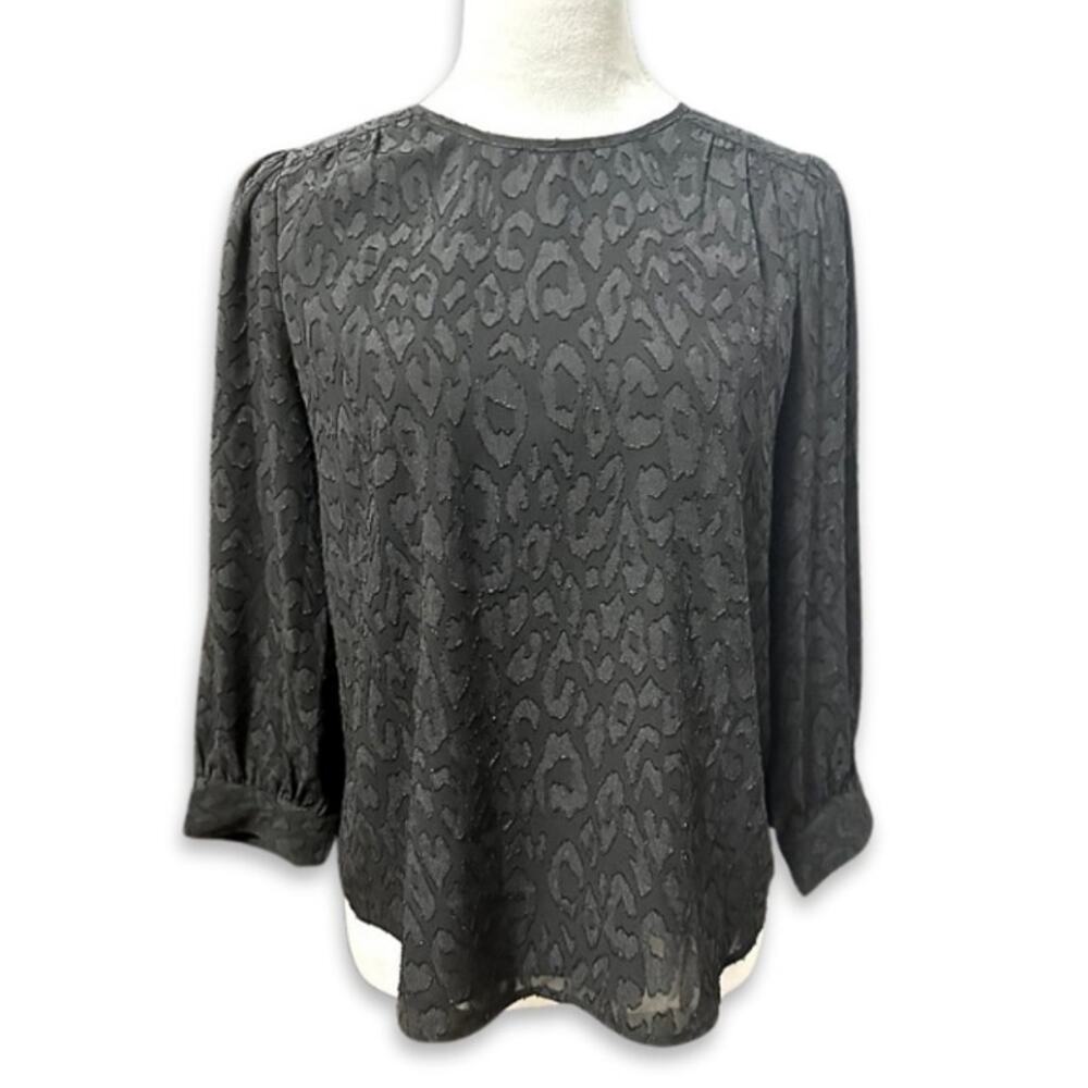 Draper James Sheer Blouse Tone-On-Tone Leopard Print Long Sleeve Black Women's 2